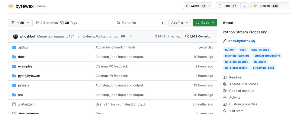 Bytewax repository on Github