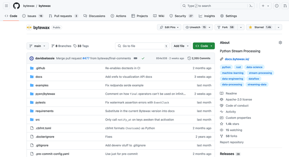 Bytewax repository on Github