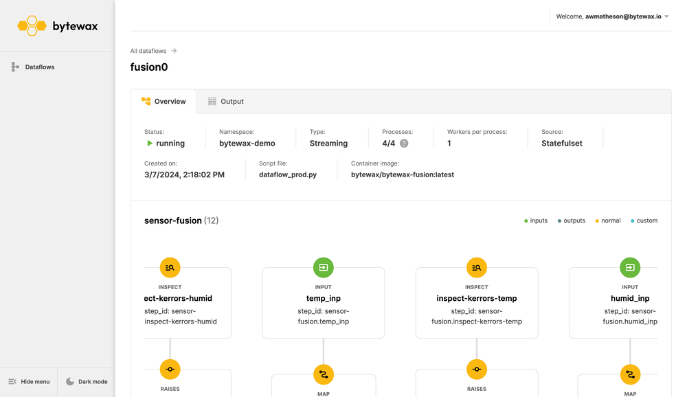 Bytewax Platform management dashboard